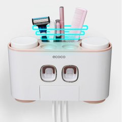 Дозатор зубної пасти тримач зубних щіток для ванної Ecoco сімейний диспенсер (рожевий) (SUN3971)