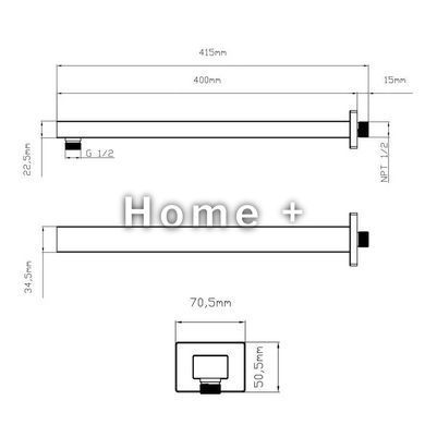 Кронштейн для верхнього душу Qtap Trubice 400 мм прямокутний QTTRU120BLM45929 Black Matt SD00052053 фото