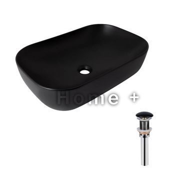 Комплект Qtap Robin: Раковина накладная прямоугольная 610x400x145 мм Matt Black + Донный клапан PU03 SD00053420 фото