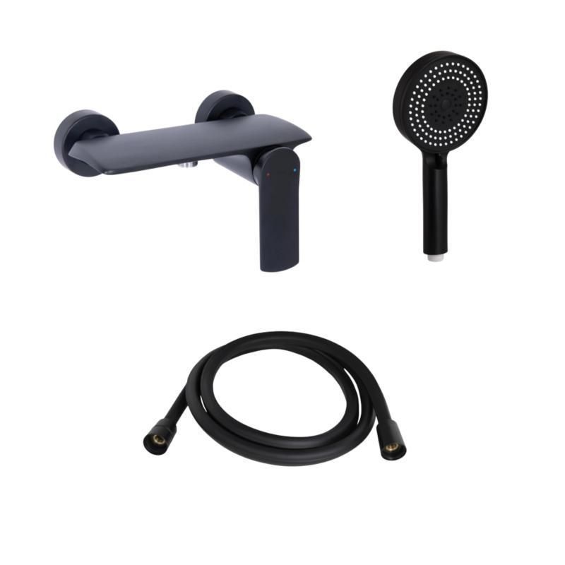 Комплект Qtap Slavonice Black Matt: Змішувач QTSLA266BLM45908 + Тримач QT829910842854OB + Шланг SD00054150 фото