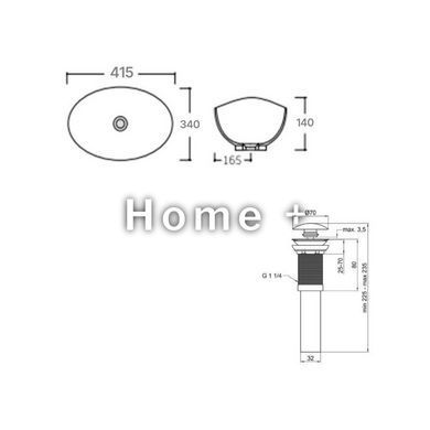 Комплект Qtap Dove: Раковина накладная овальная 410x335x145 мм White + Донный клапан PU02 SD00053432 фото