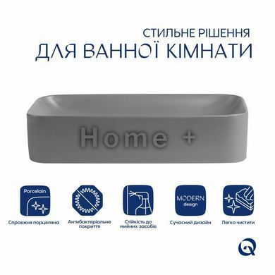 Раковина накладная Qtap Tern 610x350x135 мм, Stone grey, прямоугольная, с донным клапаном QTTER188SG49789 SD00055913 фото