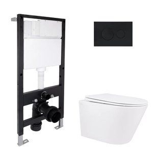 Готовое решение Qtap для ванной комнаты: подвесной унитаз Swan Rimless 520x360x320 + комплект инсталляции Standard (круглая кнопка SD00057759 фото