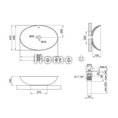 Комплект Qtap Dove: Раковина накладная овальная 625x415x150 мм White + Донный клапан PU02O SD00053433 фото