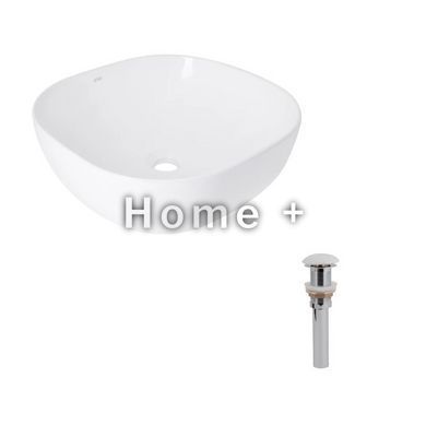 Комплект Qtap Kolibri: Раковина накладна 425x425x140 мм, White, квадратна + Донний клапан Pop-up PU02 SD00054592 фото