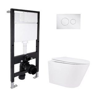 Готовое решение Qtap для ванной комнаты: подвесной унитаз Swan Rimless 520x360x320 + комплект инсталляции Standard (круглая кнопка SD00057757 фото