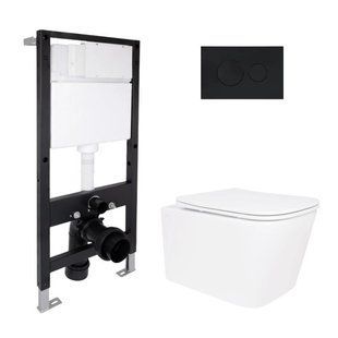 Готовое решение Qtap для ванной комнаты: подвесной унитаз Crow Rimless 485x340x330 + комплект инсталляции Standard (круглая кнопка SD00057729 фото
