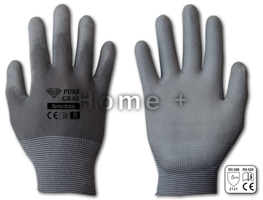Перчатки защитные PURE GRAY полиуретан, размер 8, блистер, RWPGY8