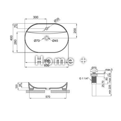 Комплект Qtap Scorpio: Раковина накладна овальна 610x400x120 мм White + Донний клапан PU02 SD00053439 фото