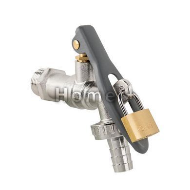 Кран вентильний РЗ 1/2", штуцер під шланг 3/4", латунь нікель, LEVER LOCK, BR-KLS1234 BR-KLS1234 фото