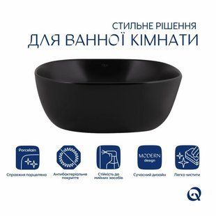 Комплект Qtap Kolibri: Раковина накладна квадратна 410x410x150 мм Matt Black + Донний клапан PU03 SD00053440 фото