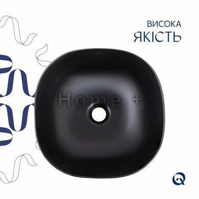 Комплект Qtap Kolibri: Раковина накладная квадратная 410x410x150 мм Matt Black + Донный клапан PU03 SD00053440 фото