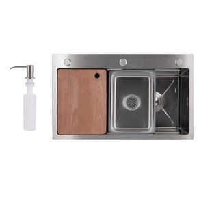 Мийка для кухні інтегрована Lidz Handmade H7545 Brushed Steel 3,0/1,0 мм LDH7545BRU49457 SD00055581 фото