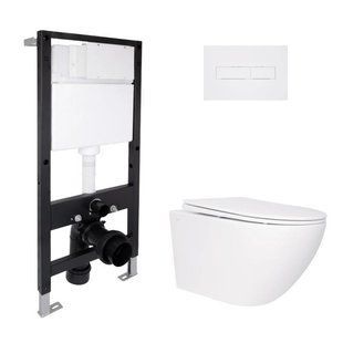 Готовое решение Qtap для ванной комнаты: подвесной унитаз Jay Rimless 520x360x320 + комплект инсталляции Standard (линейная кнопка SD00057719 фото