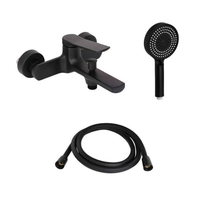 Комплект Qtap Slavonice Black Matt: Змішувач QTSLA259BLM45918 + Тримач QT829910842854OB + Шланг SD00054151 фото