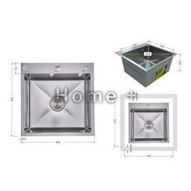 Мийка для кухні інтегрована Lidz Handmade H4545H Decor Honeycomb 2,5/0,5 мм LDH4545HDEC49437 SD00055561 фото