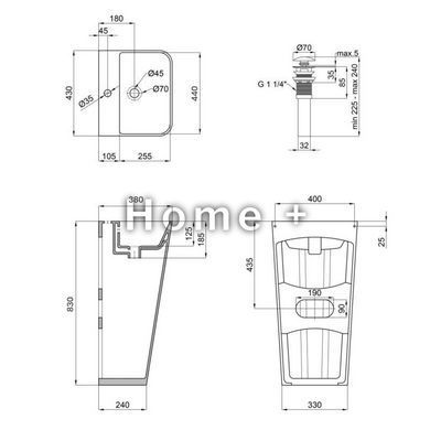 Комплект Qtap Tern: Раковина підлогова моноблок 440х380х830 мм White + Донний клапан PU02O SD00053444 фото