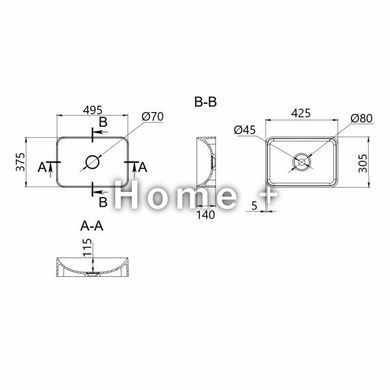 Раковина накладна Qtap Robin 500х380х140 мм, Anthracite, прямокутна, з донним клапаном QT04116302AN SD00054296 фото