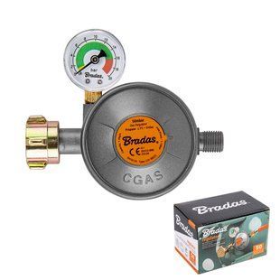 Редуктор газу 50 mbar, 1,5 кг/год., 1/4" з запобіжним клапаном і манометром для шланга, Польща Bradas RG C31-50M фото