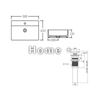 Комплект Qtap Nando LT: Раковина подвесная прямоугольная 500х420х120 мм White + Донный клапан PU02O SD00053447 фото