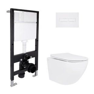 Готовое решение Qtap для ванной комнаты: подвесной унитаз Jay Rimless 485x360x320 + комплект инсталляции Standard (линейная кнопка SD00057707 фото