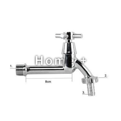 Кран вентильний РЗ 1/2", штуцер під шланг 3/4", латунь/нікель, CROSS HANDL LONG, GKK0T123413L GKK0T123413L фото
