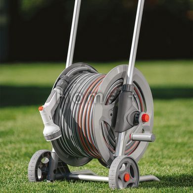 Металлическая тележка со шлангом 1/2" 20м и аксессуарами, комплект для полива, SILVER PRO SET, WHITE LINE, WL-AG33320SET1 фото