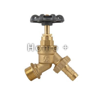 Кран вентильний РЗ 1/2", штуцер під шланг 3/4", латунний, КРУГЛАЯ РУЧКА, BR-KRH1234 BR-KRH1234 фото