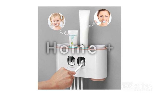 Дозатор зубной пасты держатель зубных щеток для ванной Ecoco семейный диспенсер (розовый) (SUN3971)