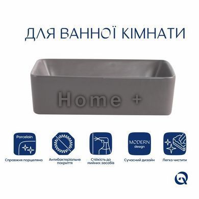 Раковина накладна Qtap Tern 480x370x135 мм, Stone grey, прямокутна, з донним клапаном QT17116069SG SD00054301 фото