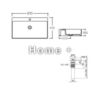 Комплект Qtap Nando LT: Раковина подвесная прямоугольная 600х440х130 мм White + Донный клапан PU02O SD00053450 фото