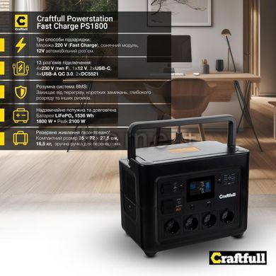 Зарядна станція Craftfull PS1800 1800 Вт LiFePO4 1536 Вт&middot;год (Німеччина) PS1800 фото