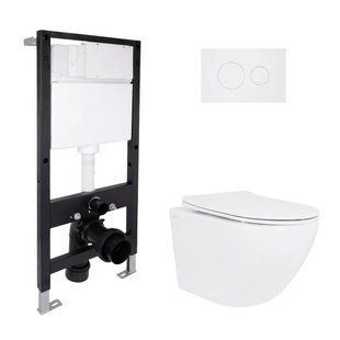 Готовое решение Qtap для ванной комнаты: подвесной унитаз Jay Rimless 485x360x320 + комплект инсталляции Standard (круглая кнопка SD00057704 фото