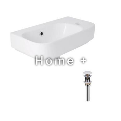 Комплект Qtap Tern: Раковина подвесная прямоугольная правая 450х260х155 мм White + Донный клапан PU02O SD00053452 фото