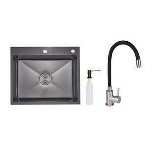 Акційний набір Lidz: мийка інтегрована Decor Black PVD Honeycomb 2,5/0,5 мм + Змішувач Aria для кухні з гнучким виливом (k35) SD00057352 фото