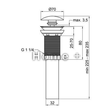 Донний клапан для раковини Qtap PU02 70х70х227.5 White SD00044163 фото