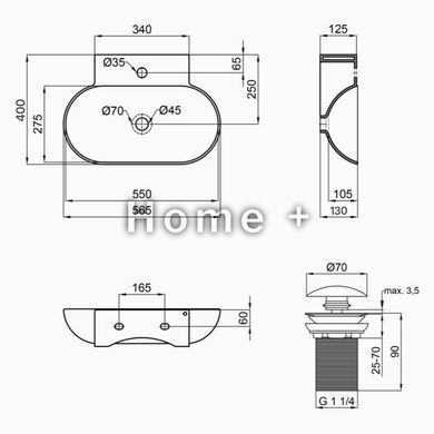 Комплект Qtap Cardinal: Раковина подвесная / накладная овальная 565х400х130 мм White + Донный клапан PU02 SD00053454 фото