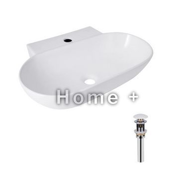 Комплект Qtap Cardinal: Раковина подвесная / накладная овальная 565х400х130 мм White + Донный клапан PU02 SD00053454 фото