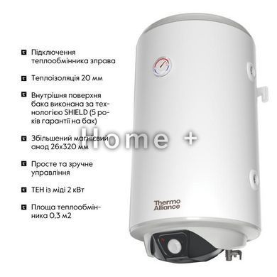 Водонагреватель электрический комбинированный Thermo Alliance вертикальный 80 л. т.о. 0,24 кв.м правый, мокрый SD00053170 фото