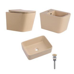 Комплект Qtap Tern Beige 3 в 1: унитаз подвесной Ultra Quiet + биде подвесное + раковина накладная QTTERSB49163 SD00055287 фото