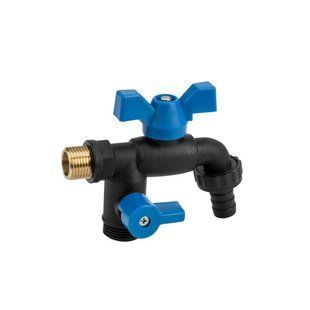 Кран пластиковый РН 1/2", штуцер под шланг РН 2x3/4", BLACK RAVEN NYLON/BRASS, GTBR123434NB1 1978550897 фото