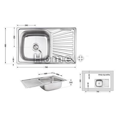 Кухонна мийка Brinex 7848 0,8 мм Micro Decor (BRIN7848MDEC08) SD00054098 фото