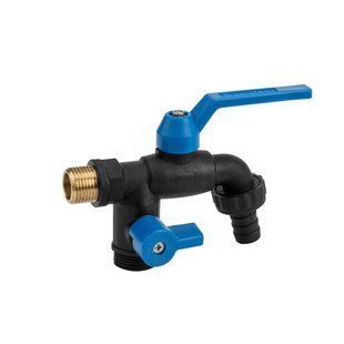 Кран пластиковый РН1/2", штуцер под шланг РН 2x3/4", BLACK RAVEN NYLON/BRASS, GTBR123434NB2 1978550898 фото