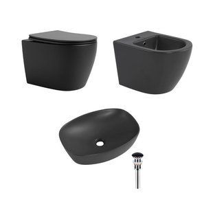Комплект Qtap Robin Anthracite 3 в 1: унітаз підвісний Ultra Quiet + біде підвісне + раковина накладна QTROBAN49157 SD00055281 фото