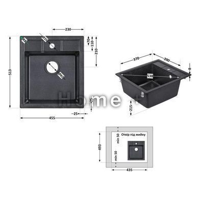 Кухонна мийка Lidz 460х515/200 BLA-03 (LIDZBLA03460515200) SD00042417 фото