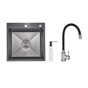 Акційний набір Lidz: мийка інтегрована Decor Black PVD Honeycomb 2,5/0,5 мм + Змішувач Aria для кухні з гнучким виливом (k35) SD00057350 фото