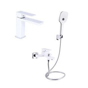 Акційний набір Qtap: Змішувач для раковини QTGEM270CRW45675 Chrome/White + Змішувач для ванни (з душовим гарнітуром) SD00055211 фото