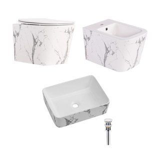 Комплект Qtap Tern Marble 3 в 1: унітаз підвісний Ultra Quiet + біде підвісне + раковина накладна QTTERMR49164 SD00055288 фото