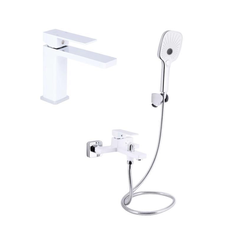 Акционный набор Qtap: Смеситель для раковины QTGEM270CRW45675 Chrome/White + Смеситель для ванны (c душевым гарнитуром) SD00055211 фото