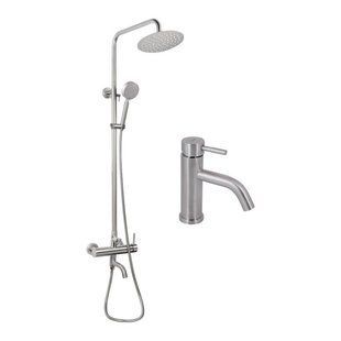 Акційний набір: Lidz Aria 0011F Змішувач для раковини (k35) Nickel + Lidz Aria 1031 Душова система на 3 споживачі (з виливом) SD00055208 фото